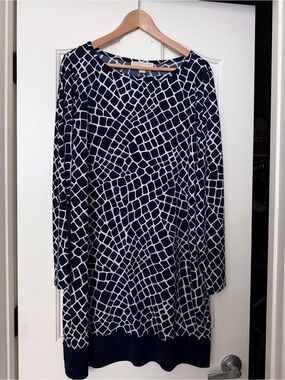 Michael Kors Geometric Print Navy Long Sleeve Tunic Dress